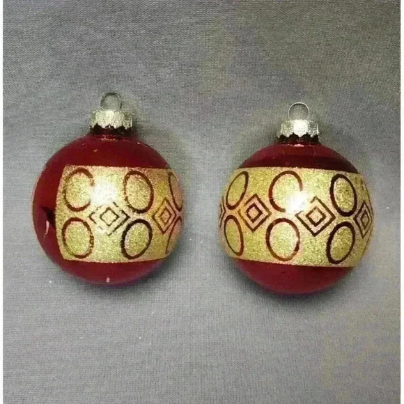 Rauch Other - Vintage Rauch Red & Gold Glitter Mercury Glass 2.5" Ball Christmas Ornaments (2)